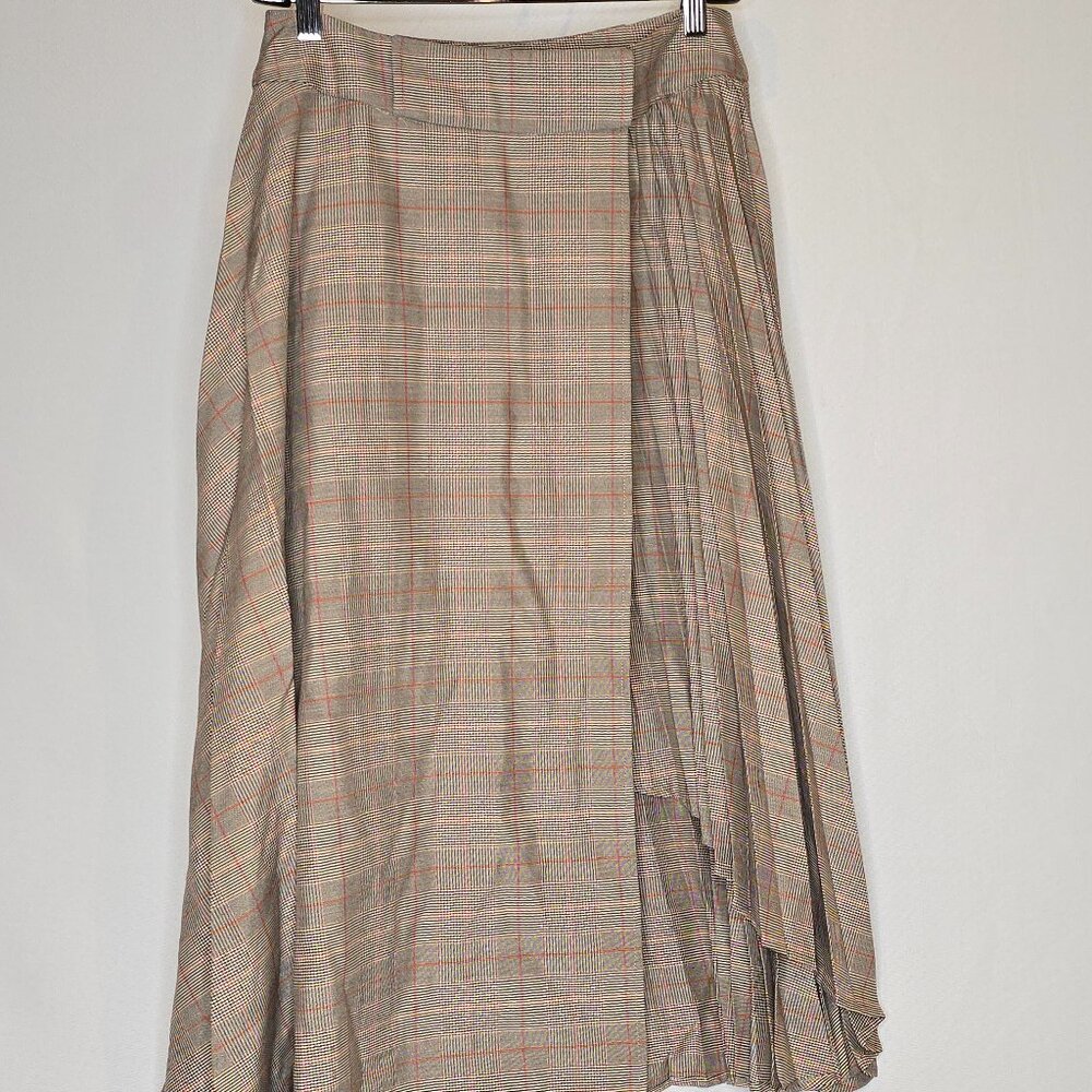 DKNY Pleated Wrap Midi Skirt in brown combo, Women's S, NWT - Picture 2 of 8